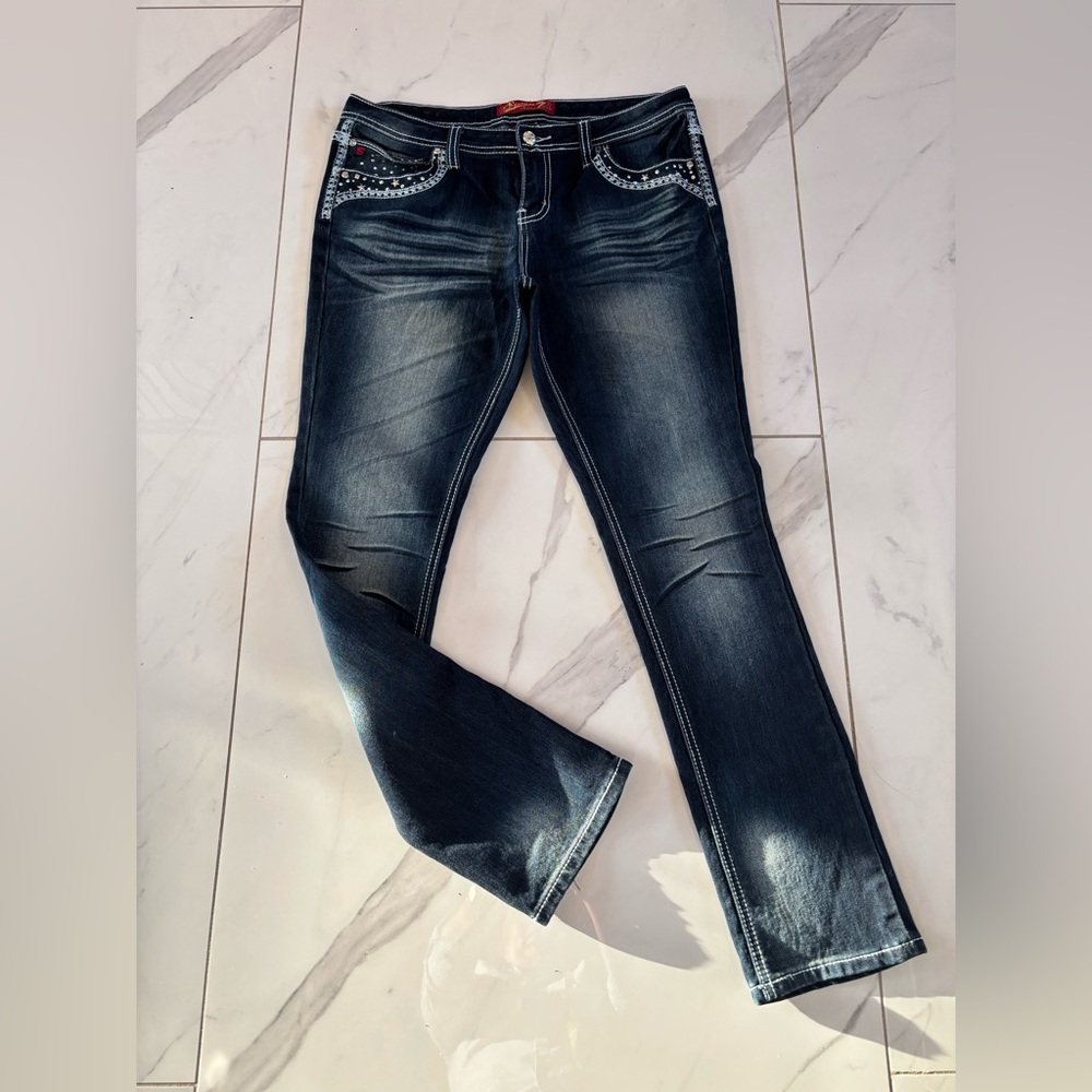 Seven7 Women's Dark Blue Straight Leg Jeans - Picture 7 of 14